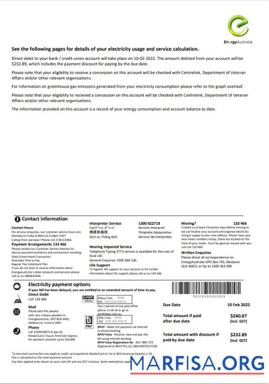 Realistic Australia Energy Australia electricity utility bill template in Word and PDF format, 3 pages 3